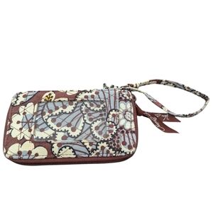 EUC Vera Bradley Zip Around Wallet Wristlet Brown Cream Floral Paisley